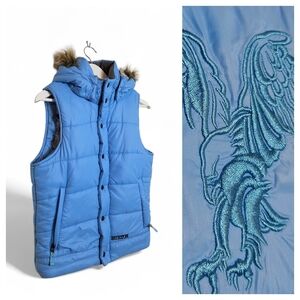 Burton Rancher Puffy Vest Fur-Lined Hood Windproof Taffeta Women’s S Warm